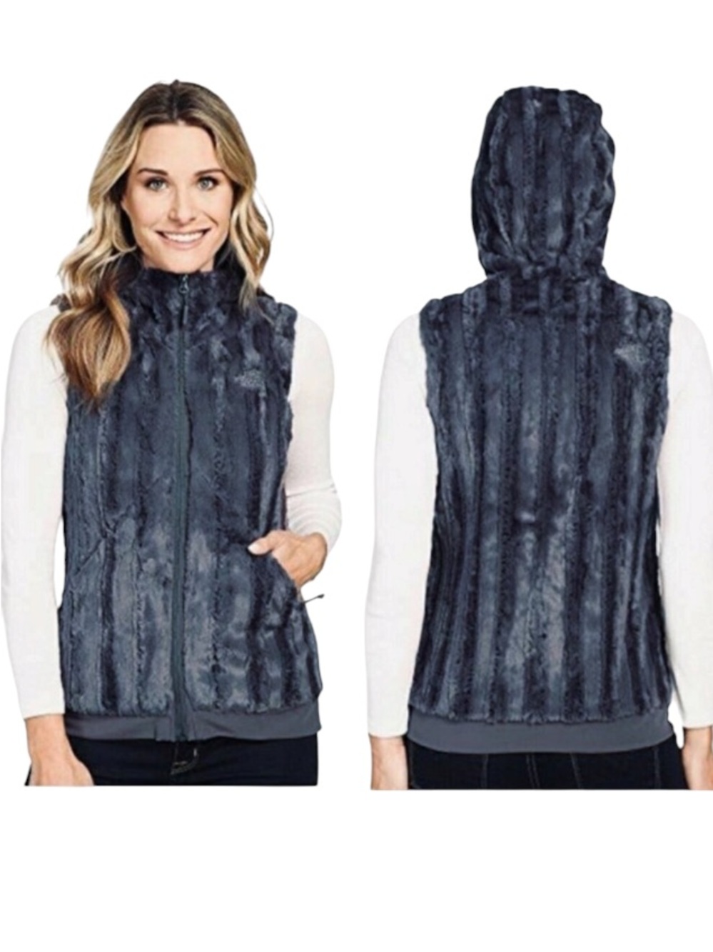The North Face Women's Charcoal Faux Fur Hooded Vest